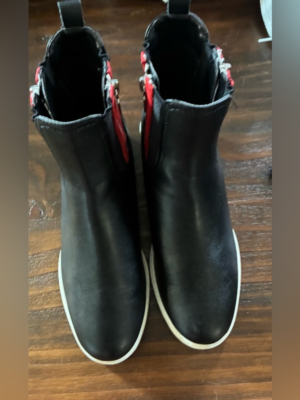 Blondo Black Ankle Booties with Red Zipper Detail